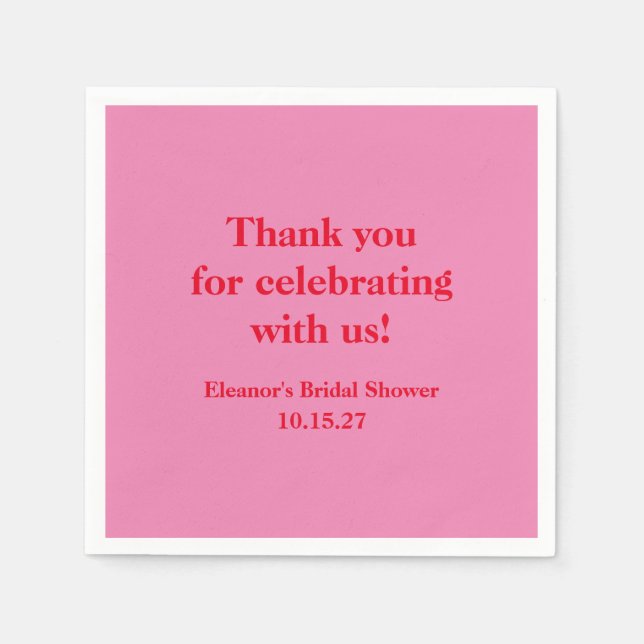 Stylish Pink Red Custom Bridal Shower Thank You Napkin (Front)