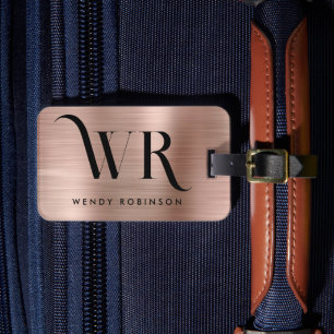 Stylish Pink Rose Gold Metal Two Monogram Initial  Luggage Tag