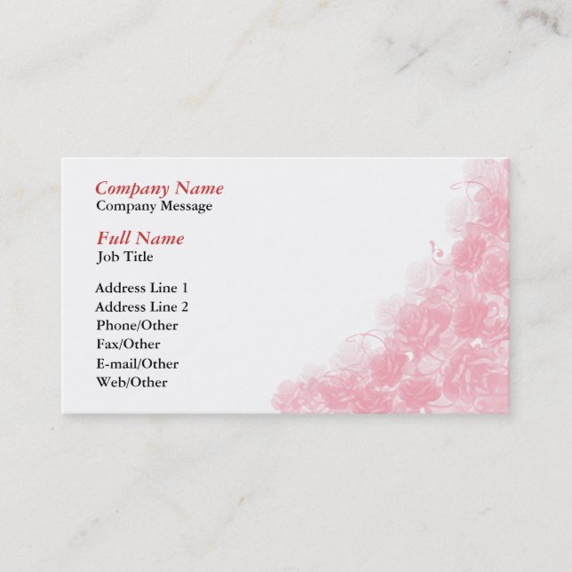 Stylish Pink Roses Business Card Template (Front)