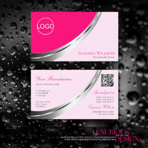 Stylish Pink Silver Decor with Logo and QR-Code Business Card