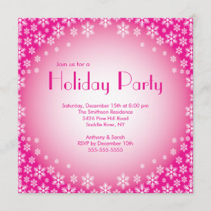 Stylish Pink Snowflakes Holiday Party Invitation