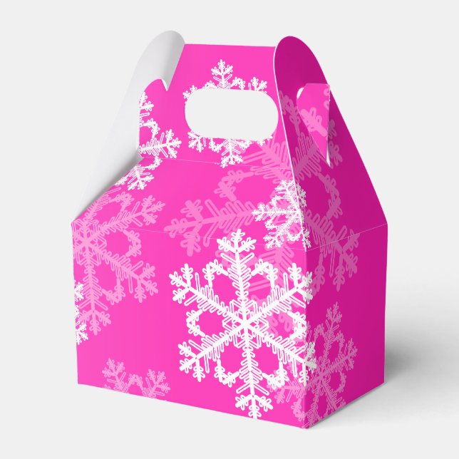 Stylish Pink Snowflakes Modern Christmas pattern Favor Box (Front Side)