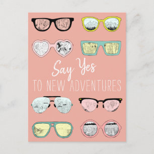 Stylish Pink Sunglasses Pattern Adventure Quote Postcard