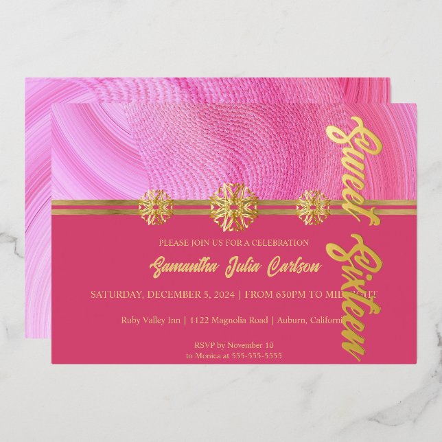 Stylish Pink Sweet 16 Invitation (Front/Back)