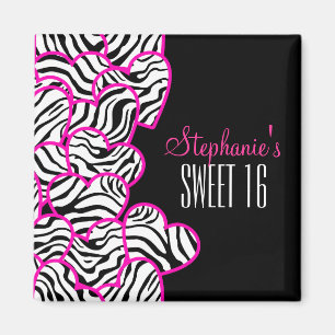 Stylish Pink Sweet 16 Zebra Heart Design Name  Magnet