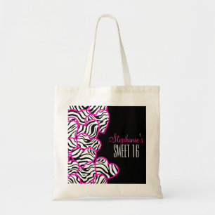 Stylish Pink Sweet 16 Zebra Heart Design Name  Tote Bag