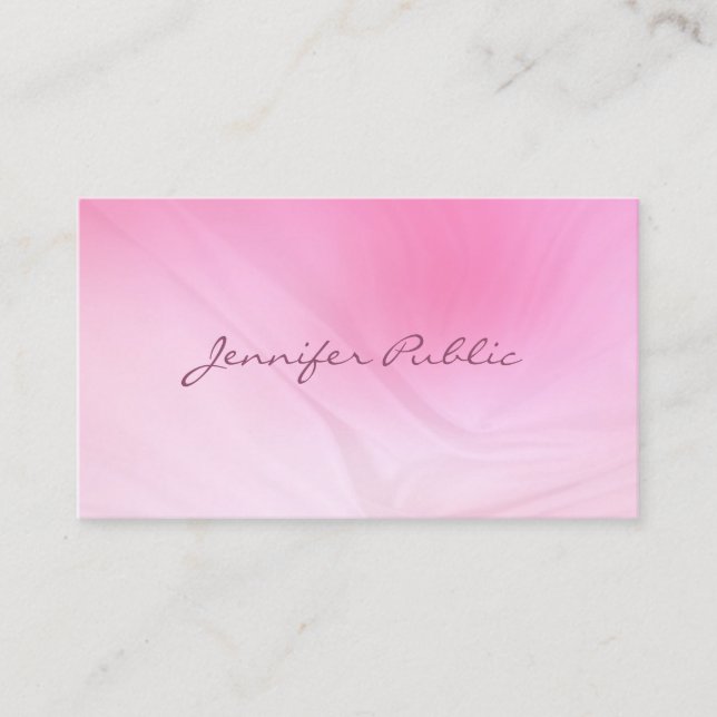 Stylish Pink Template Handwritten Script Modern Business Card (Front)