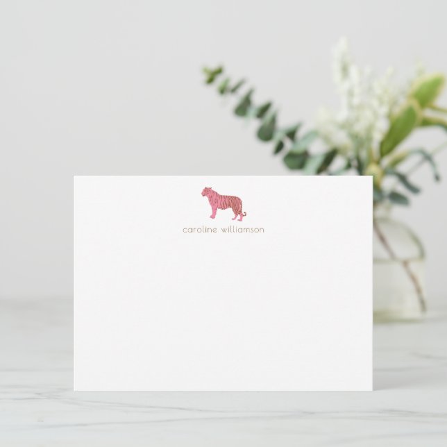 Stylish Pink Tiger Simple Personalized Stationery  Card (Standing Front)
