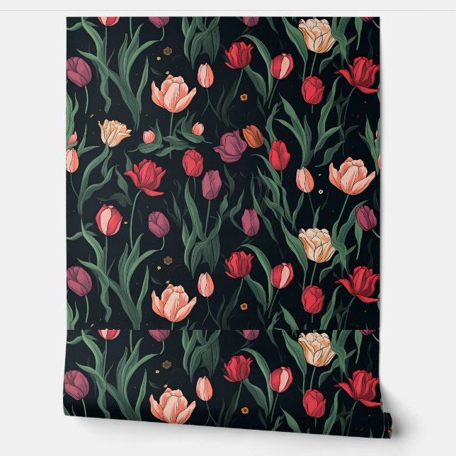 STYLISH PINK TULIP PATTERN WALLPAPER (Unrolling)