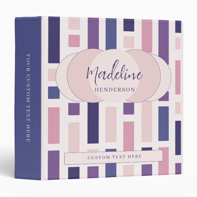 Stylish Pink Violet Geometric Name 3 Ring Binder (Front/Spine)