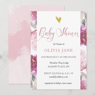 Stylish Pink Watercolor Floral Baby Shower Invite