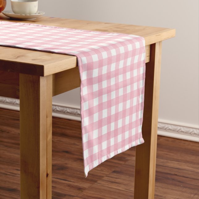 Stylish Pink White Chequered  Short Table Runner (In Situ)