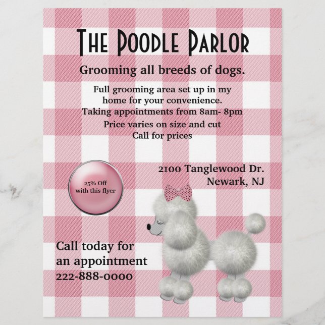 Stylish Pink & White Dog Care Flyer (Front)