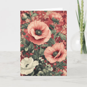 Stylish Pink White Poppies Floral Art Card
