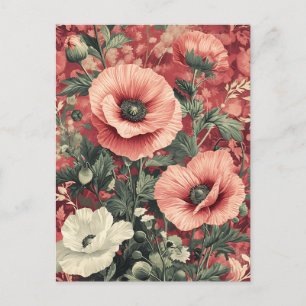 Stylish Pink White Poppies Floral Art Postcard