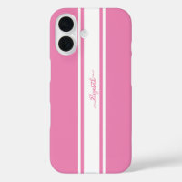 Stylish Pink White Racing Stripes Monogrammed Chic