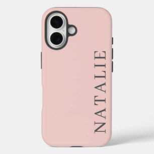 Stylish Pink with Personalized Grey Name iPhone 16 Case