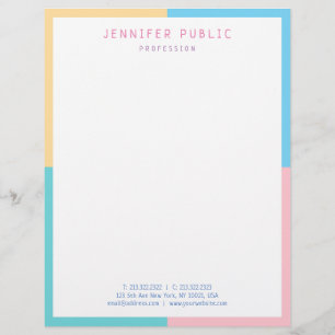 Stylish Pink Yellow Blue Green Modern Colourful Letterhead