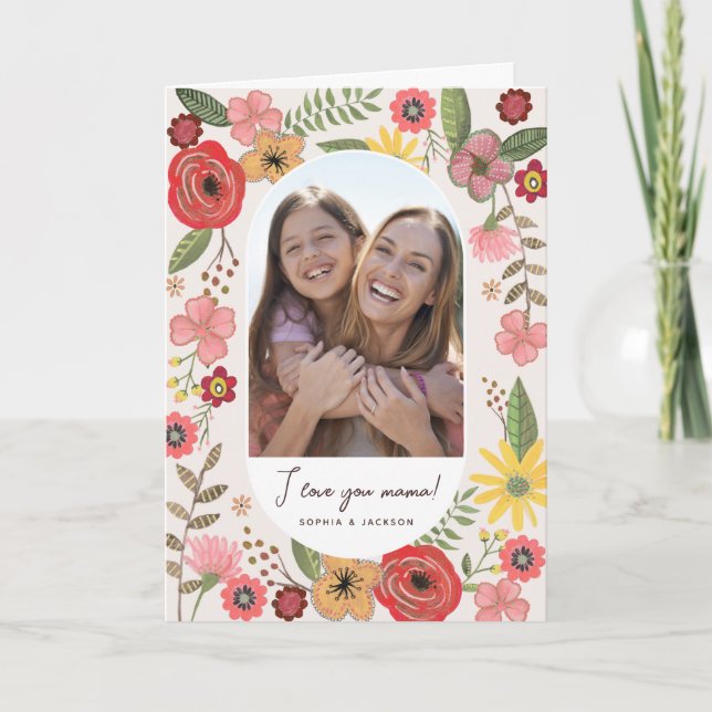 Stylish Pink & Yellow Floral Mother's day Card (Front)
