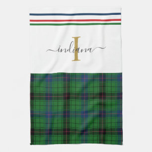 Stylish Plaid Monogram Name Rustic Tartan Kitchen Towel