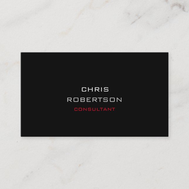 Stylish Plain Black Red Attractive Business Card (Front)
