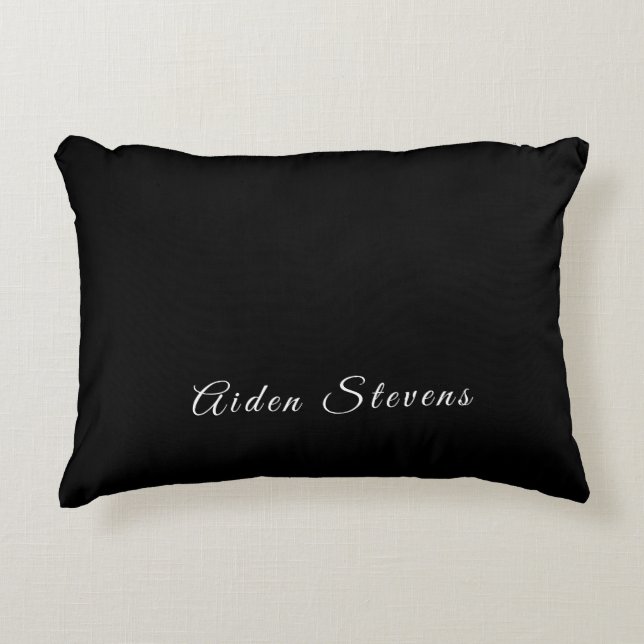Stylish Plain Black & White Minimalist Add Name Accent Pillow (Front)