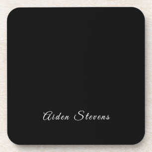 Stylish Plain Black & White Minimalist Add Name Coaster