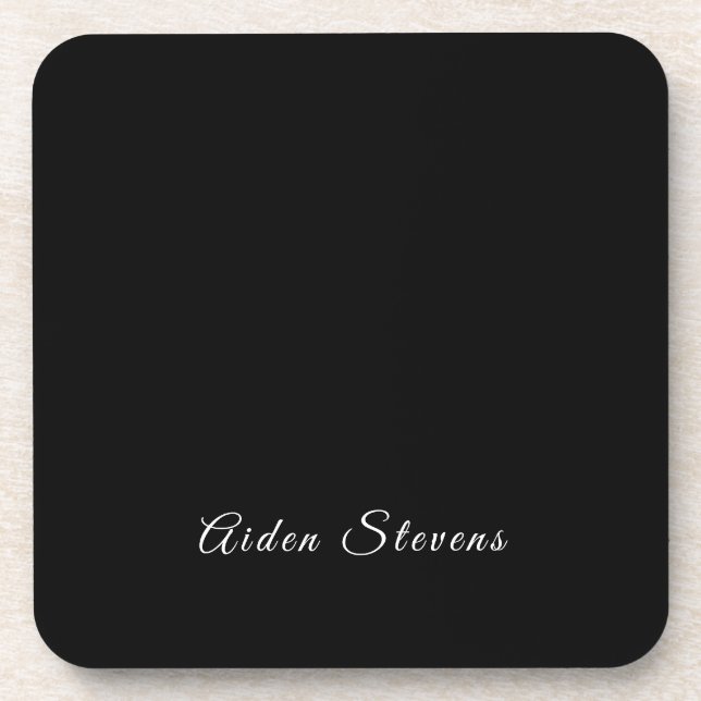 Stylish Plain Black & White Minimalist Add Name Coaster (Front)