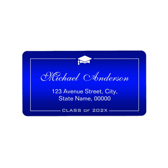 Stylish Plain Blue Gradient -  Graduation Cap Label (Front)