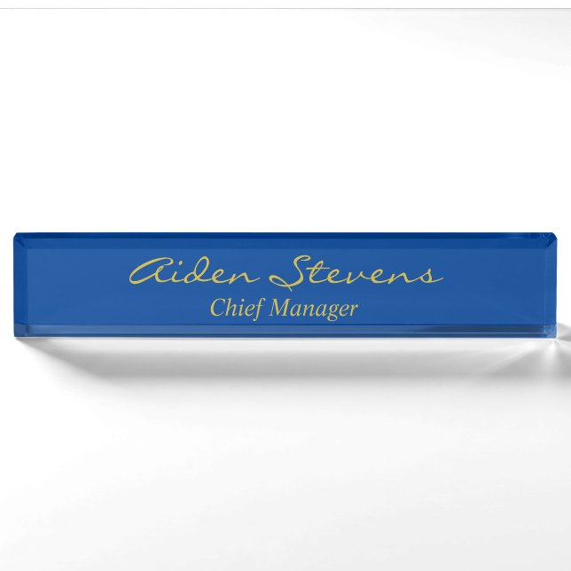 Stylish Plain Deep Blue Gold Colour Minimalist Nameplate (Front)