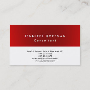 Stylish Plain Simple Clean Red White Professional Business Card