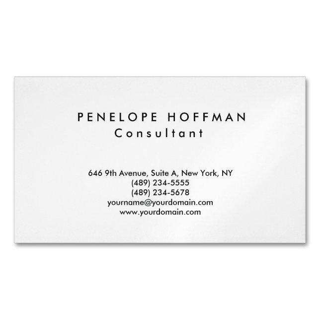 Stylish Plain Simple Professional Class Magnetic Business Card (Front)