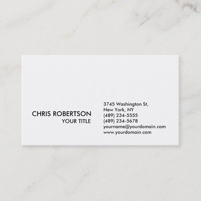 Stylish Plain Simple White Business Card (Front)