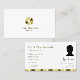 Stylish Plain White Gold with Monogram and Photo Business Card