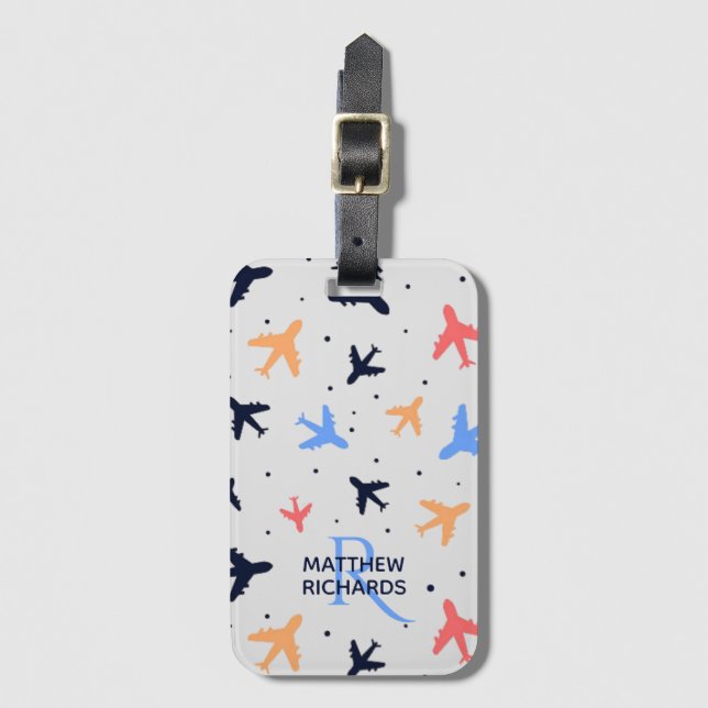Stylish Plane Flight Pattern Personalised Luggage Tag (Front Vertical)