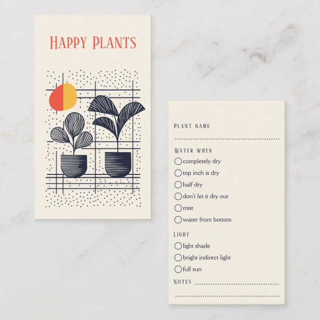 Stylish Plant Care Guide Modern Botanical pots Enclosure Card (Front/Back)