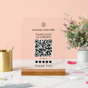 Stylish Please Leave Us A Review QR Code Acrylic Sign