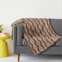 Stylish Plum and Gold Diamond Print Throw Blanket
