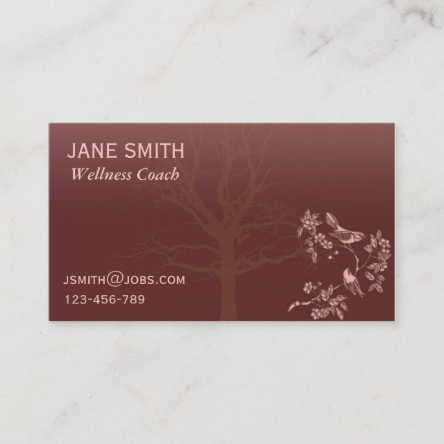 Stylish Plum Burgundy Wellness Caoch tree of life Business Card (Front)