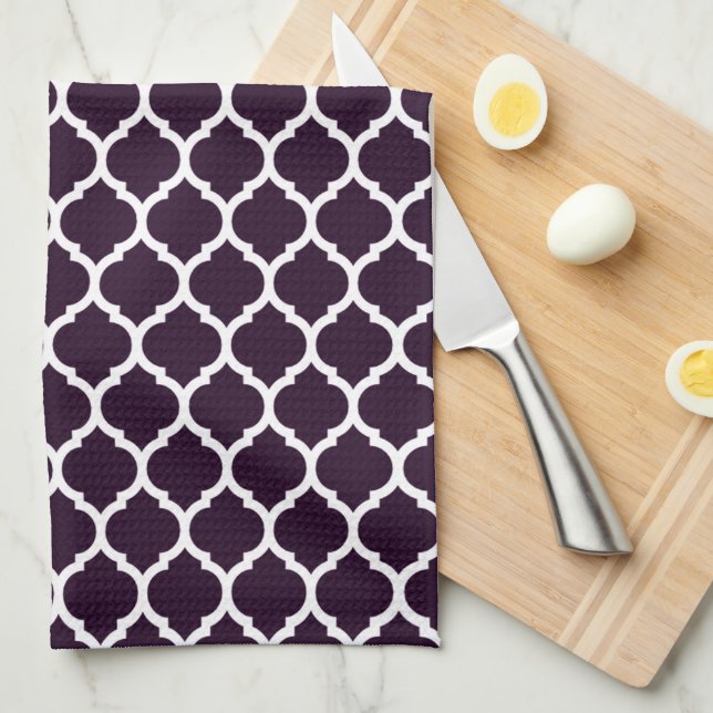Stylish Plum Purple Moroccan Quatrefoil Pattern Kitchen Towel (Quarter Fold)