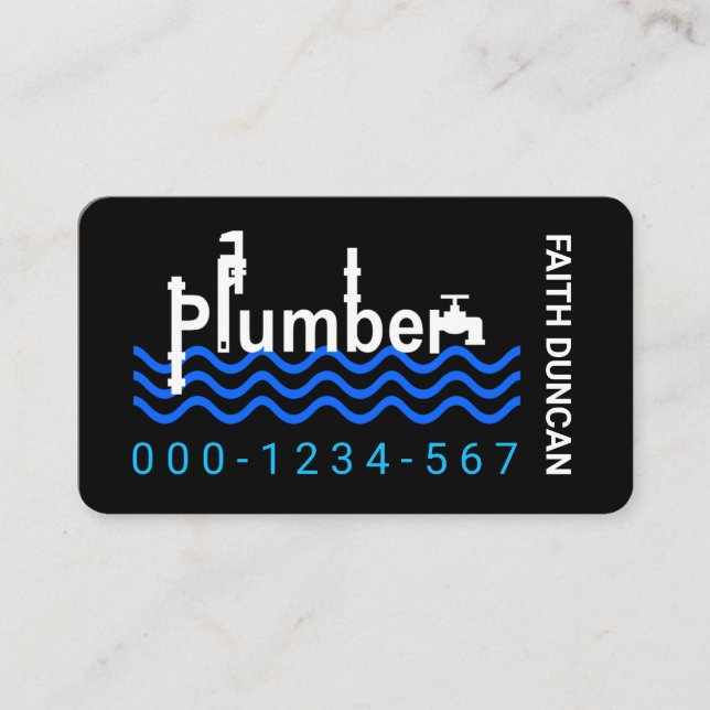 Stylish Plumber Wrench Faucet Signage Business Card (Front)