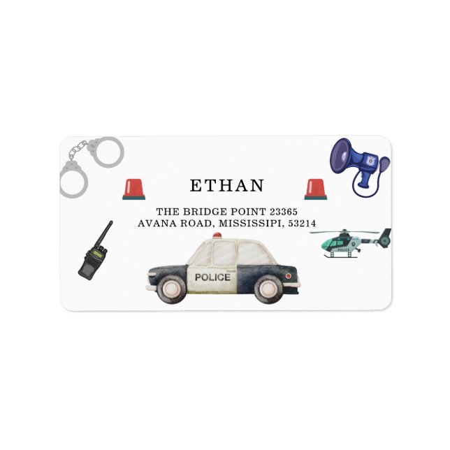 Stylish Police Kids Birthday Label (Front)