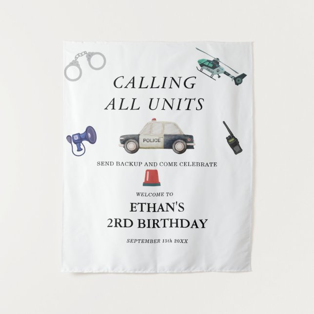 Stylish Police Kids Birthday Tapestry (Front)