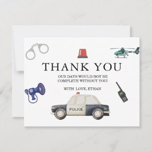 Stylish Police Kids Birthday Thank You Card