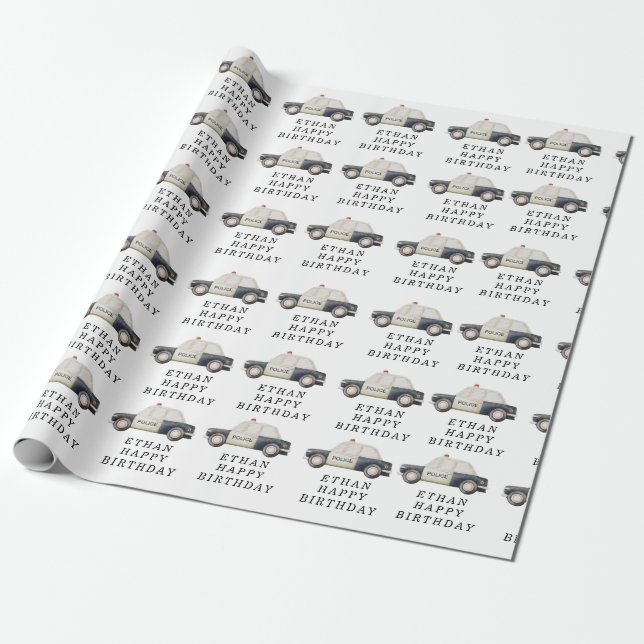 Stylish Police Kids Birthday Wrapping Paper (Unrolled)