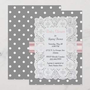Stylish Polka Dot and Doily Baby Shower Invitation