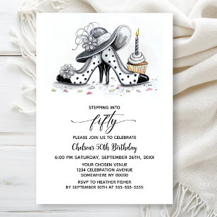 Stylish Polka Dot High Heel Shoes 50th Birthday Invitation