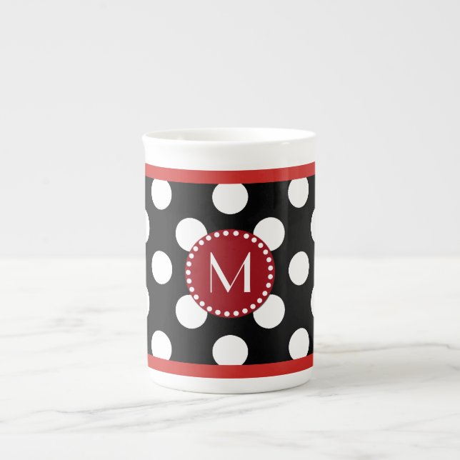 Stylish Polka Dot Monogram Bone China Mug (Front)