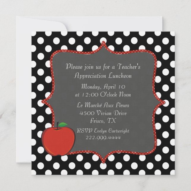 Stylish Polka Dot Teacher's Luncheon Invitation (Front)