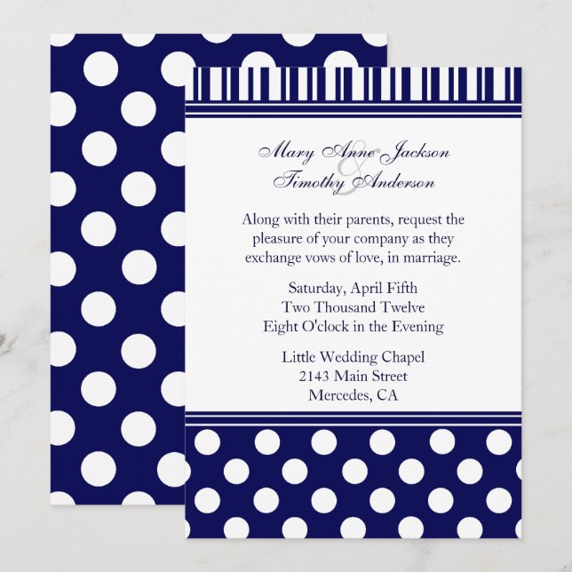 Stylish Polka Dots & Stripes Wedding Invitation (Front/Back)